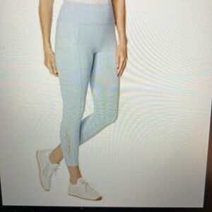 Laila Ali Womens L Leggings Light Blue Pocket Gold Lettering Right Leg NWT